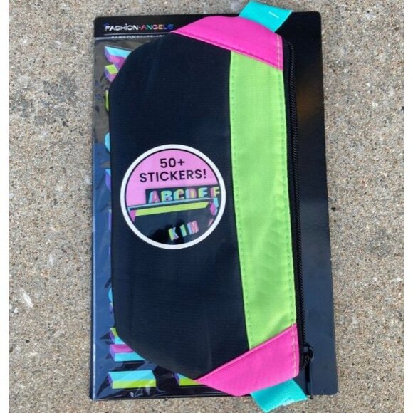Fashion Angels Nylon Fanny Pack Elastic Pencil Pouch Black/Neon 2pk - Picture 4 of 9